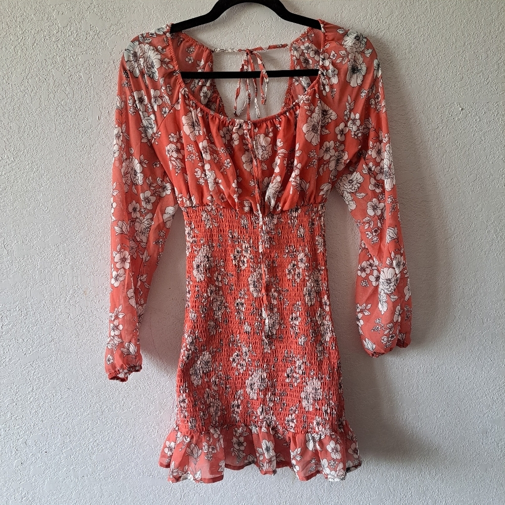 J for Justify Coral Floral Long Sleeve Dress